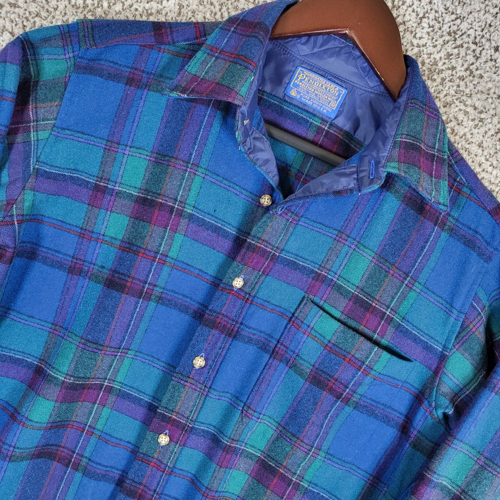 Vintage Pendleton Wool Shirt‎ Mens Medium Plaid Button Up L/S Flannel USA Made